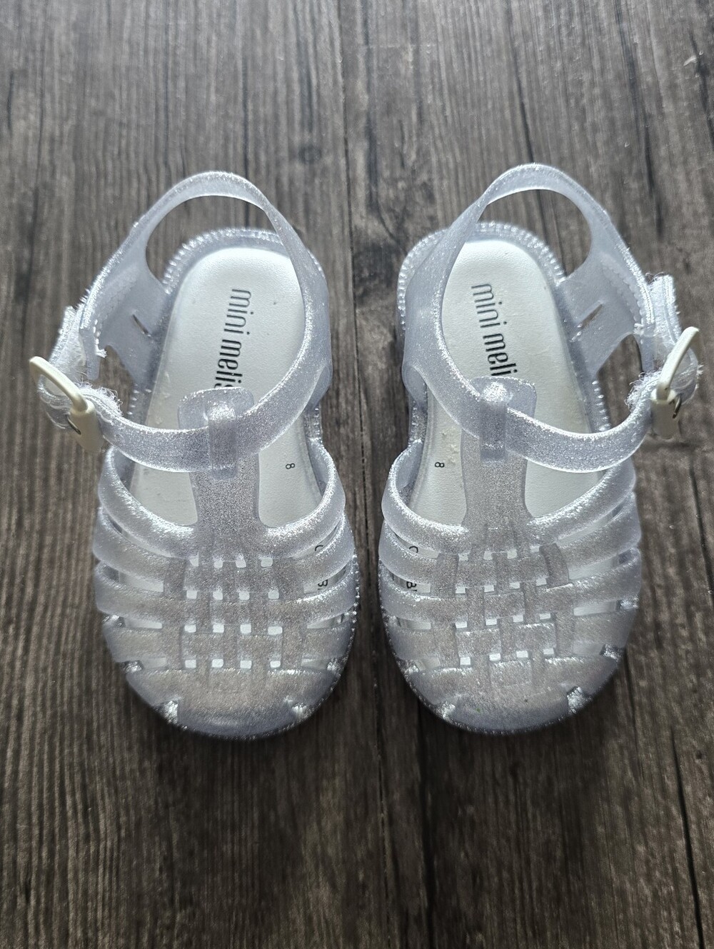Mini Melissa Silver Glitter Strappy Jelly Sandals Kids 5